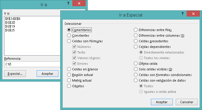 Buscar y reemplazar en excel ir a especial