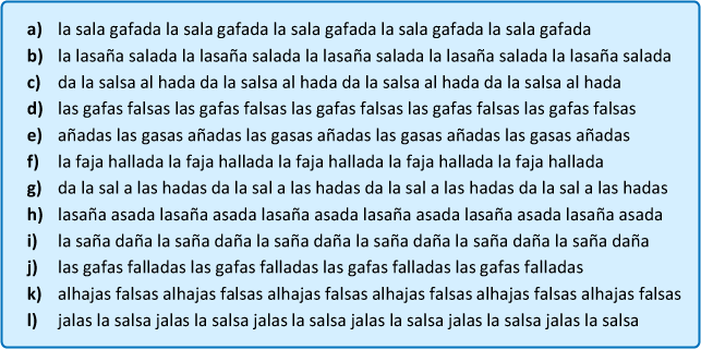 Ejercicios de frases con la tercera fila para practicar mecanografia