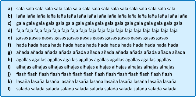 Ejercicios de palabras con la tercera fila para practicar mecanografía