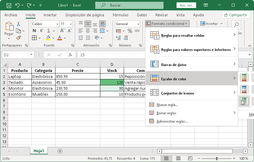 Cambiar fondo de color en Excel con formato condicional