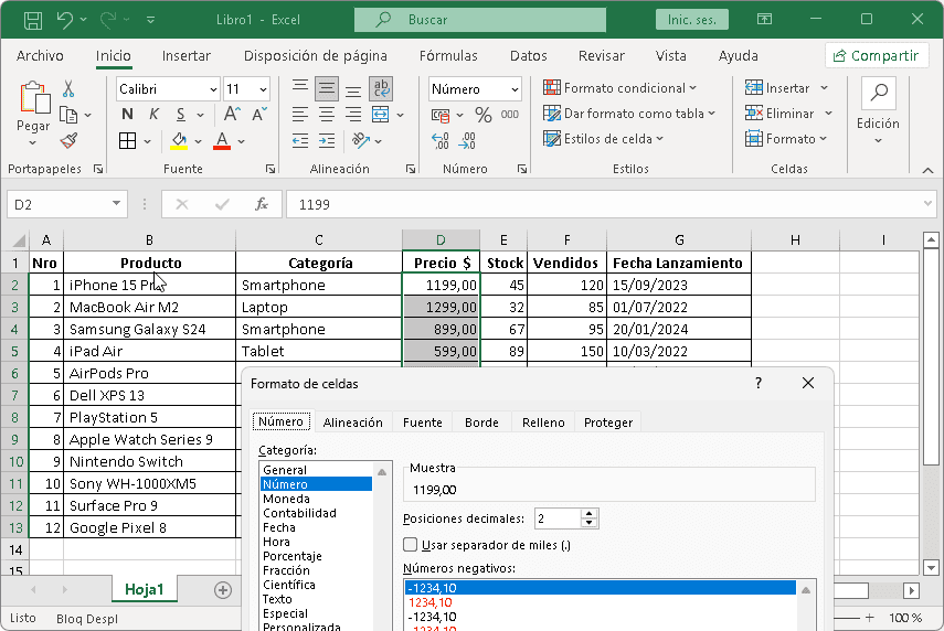 Dar formato a números en Excel