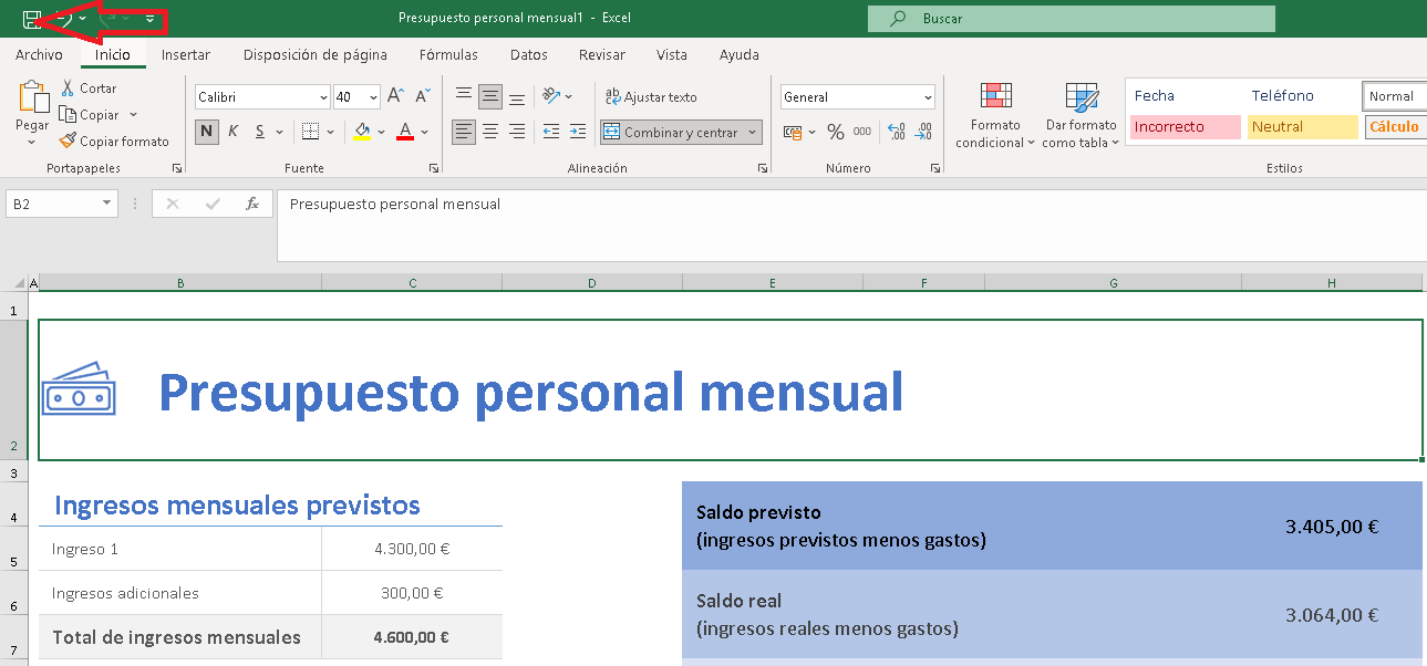 Guardar un archivo existente en Excel