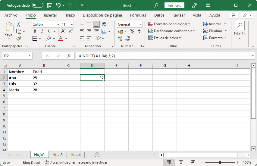 ¿Cómo se usa la función ÍNDICE en Excel en rango?