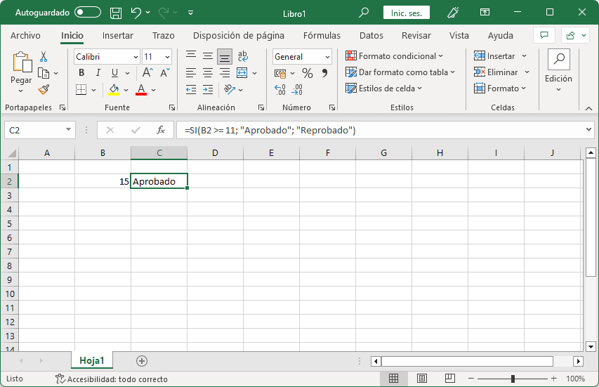 Función SI en Excel.