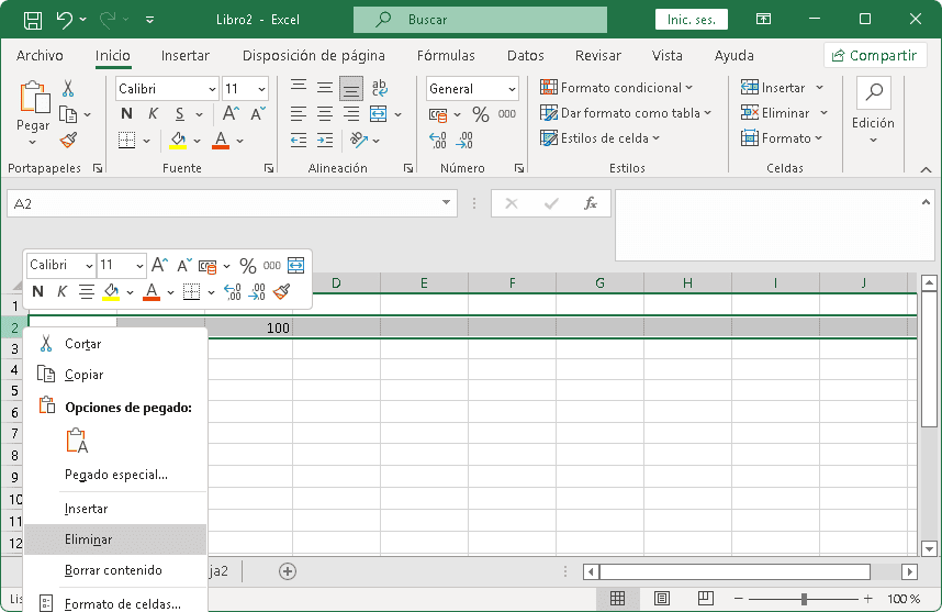 Eliminiar filas en Excel