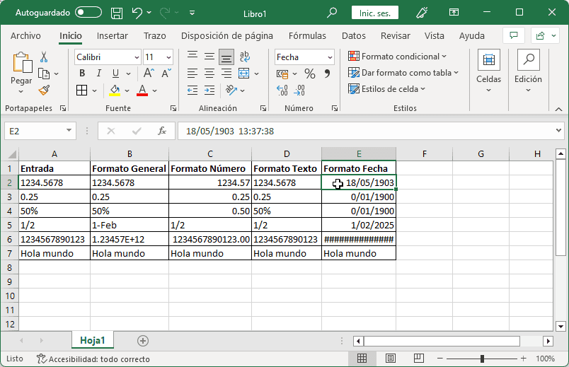 El formato de celda General en Excel