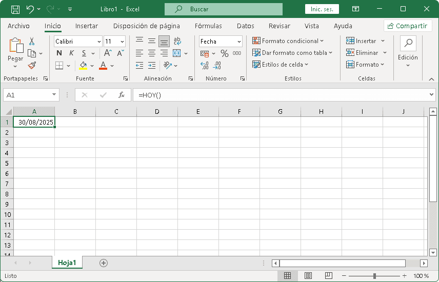 Función HOY en Excel Función HOY en Excel