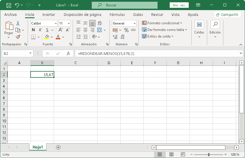 Función REDONDEAR.MENOS en Excel
