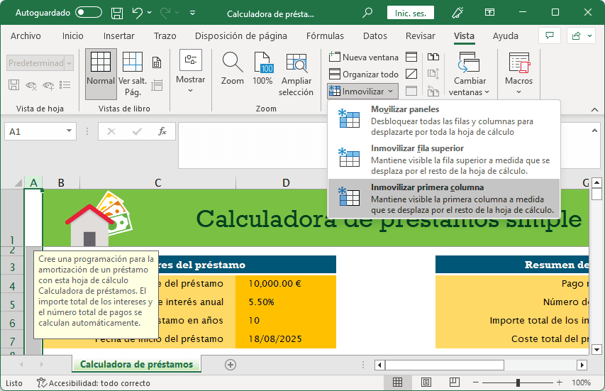 Inmovilizar la primera columna Inmovilizar la primera columna