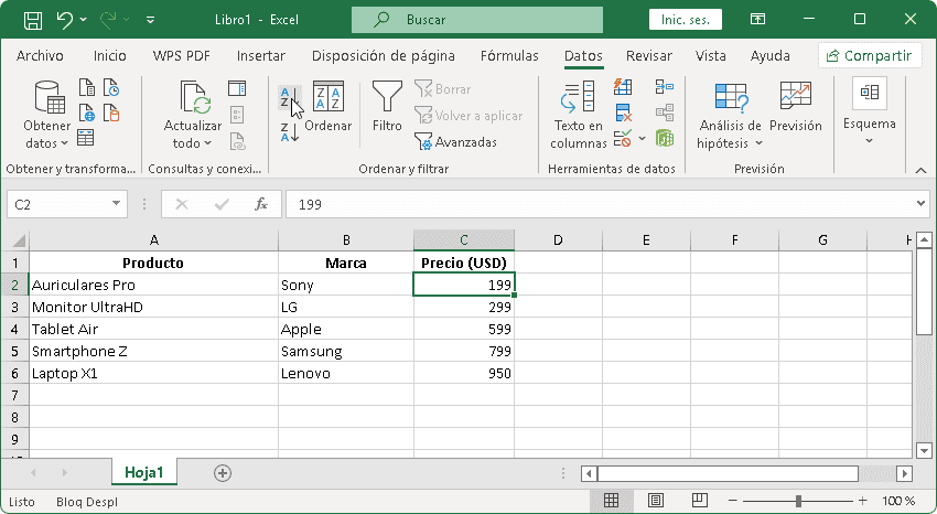 Ordenar datos numéricamente en Excel Ordenar datos numéricamente en Excel