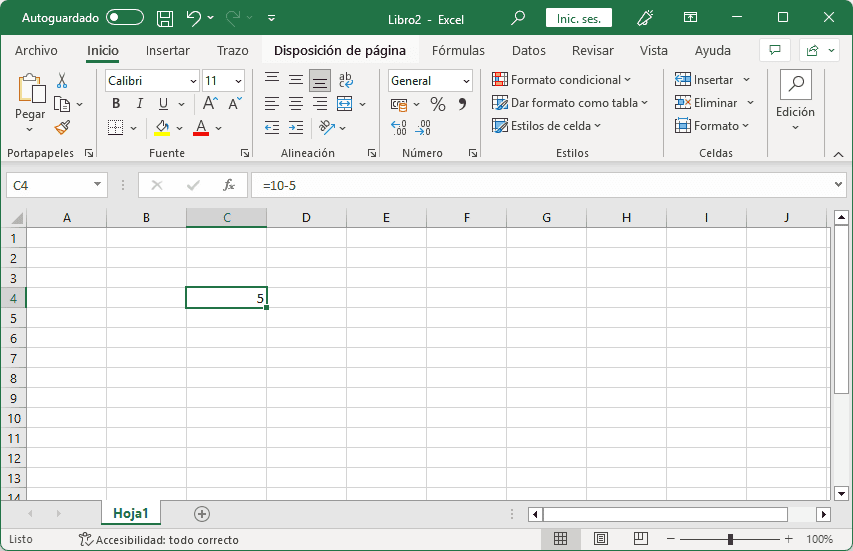 Restar números directamente en Excel