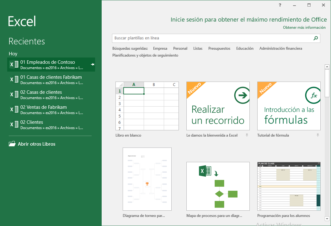 Crear un nuevo libro de trabajo en Excel 2016 Crear un nuevo libro de trabajo en Excel 2016