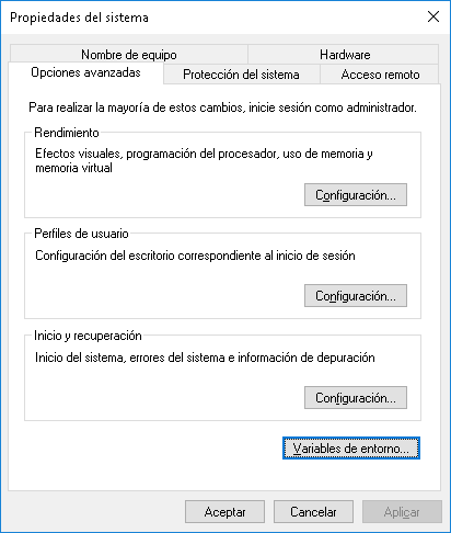 Ingresar a propiedades del sistema