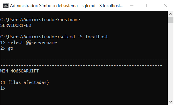 Verificar el nombre del servidor desde SQL Server, muestra el nombre anterior con select @@servername