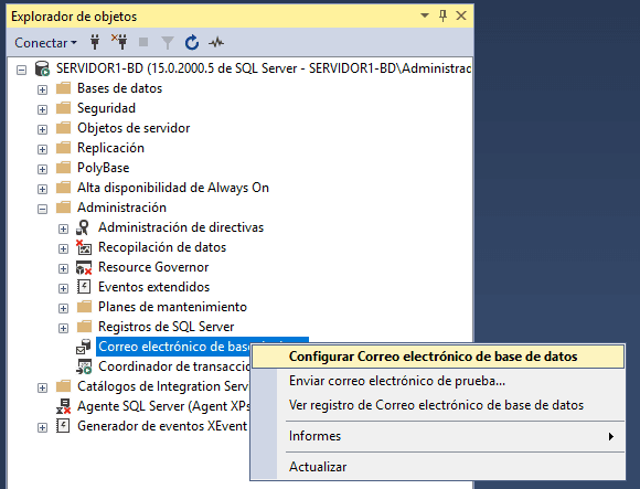 Configurar correo electrónico de base de datos