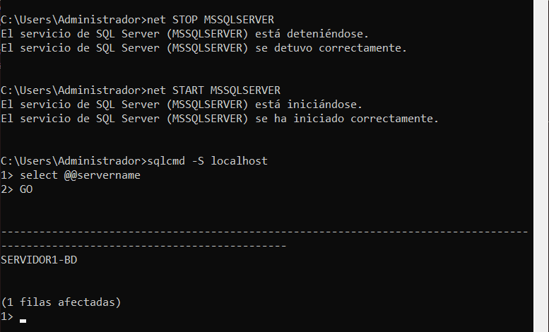 Reiniciar el servicio de SQL Server para que los cambios surtan efecto Reiniciar el servicio de SQL Server para que los cambios surtan efecto