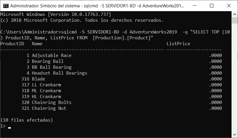 Ejecutar consultas de SQL Server en SQLCMD