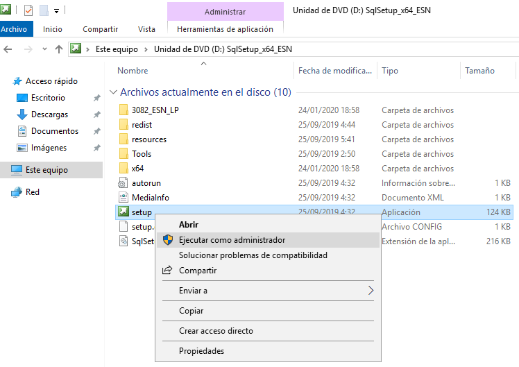 Iniciar el instalador de SQL Server