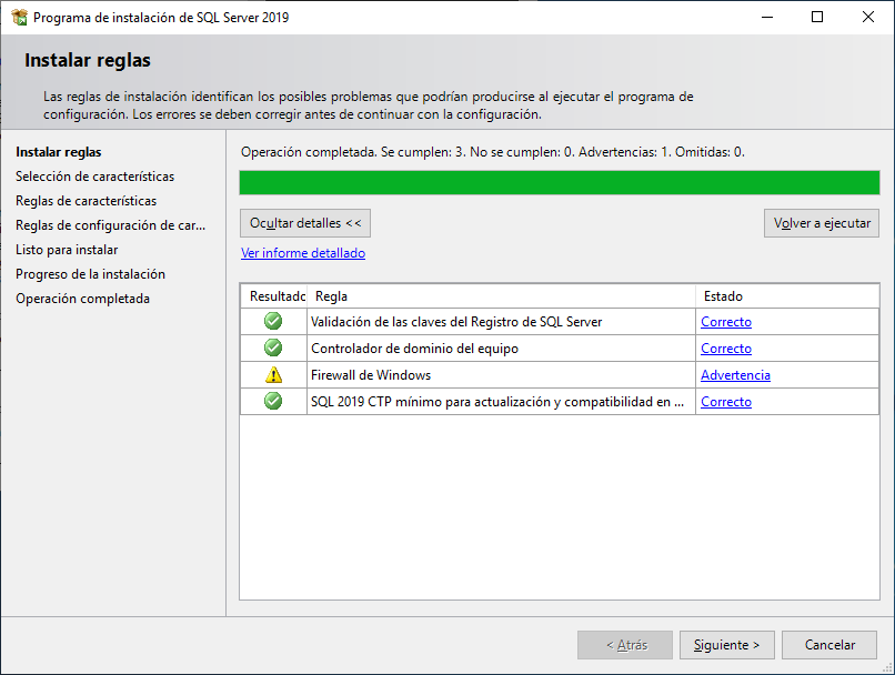 Instalar reglas para de SQL Server