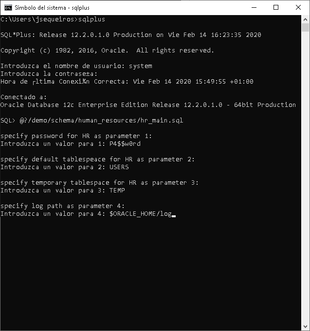 Pasos para crear y configurar el esquema HR de Oracle