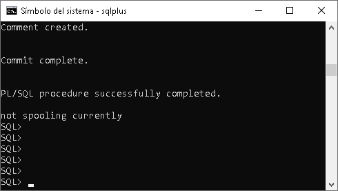 Instalación exitosa del esquema HR de Oracle