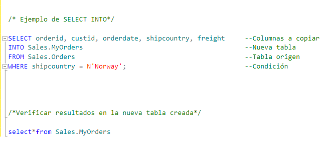 Sentencia SQL SELECT INTO Sentencia SQL SELECT INTO