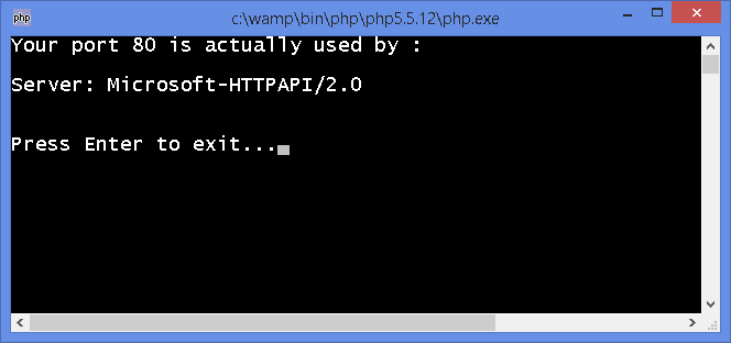 Solución Mensaje de Your port 80 is actually used by: Server: Microsoft-HTTPAPI/2.0 Press Enter to exit... Solución al mensaje Your port 80 is actually used by: Server: Microsoft-HTTPAPI/2.0 Press Enter to exit